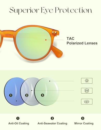 SOJOS TR90 Polarized Small Round Sunglasses for Women Men Vintage Style UV400 Lens SJTR21134