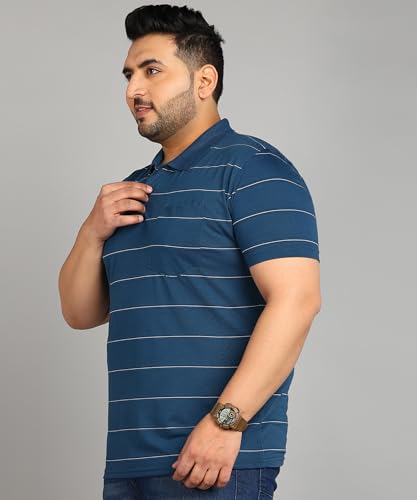 Image of INKKR Plus Size Men's Regular Fit Striped Polo Tshirt Combo