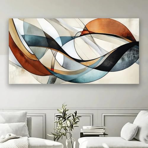 Impression abstraite géométrique verte déco murale salon moderne en toile 65x130 - 3