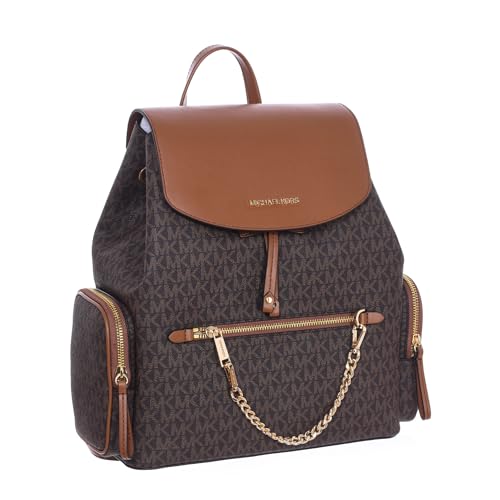 Michael Kors Jet Set Large Signature PVC Chain Backpack Flap Book Bag (brown sig)