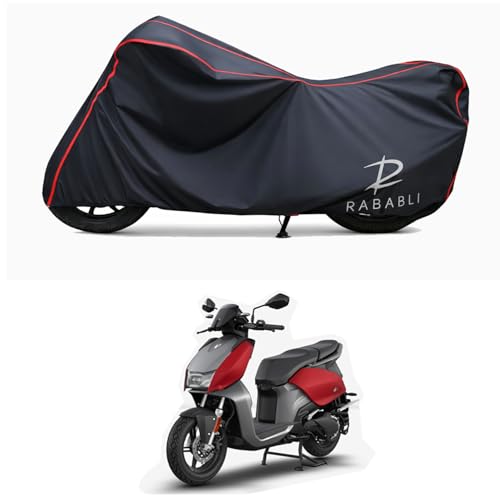 Image of Waterproof Bike Body Cover Compatible for | Hero Electric V1 Plus | Taffeta Fabric, Red Piping Design, Bottom Elastic Fit | Dustproof, Sun UV & Rain Protection for All Bikes