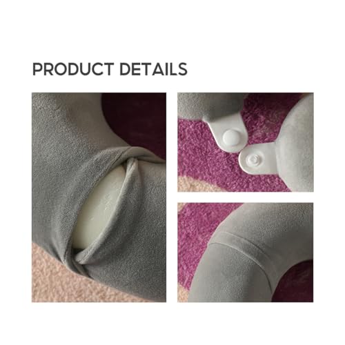 Image of MINISO Travel Pillow Neck Pillow, Inflatable Travel Pillow Adjustable 100% Memory Foam Neck Support Pillow for Travelling, Sleeping, Napping Suits for Airplane, Car, Home & Office (Grey)