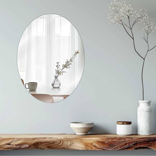【雑誌anan掲載】 CocoMirror 貼る鏡 割れない鏡 壁掛け 鏡 貼り付け 壁に貼る 割れない 楕円 ミラー 縦37.5x横28.5㎝