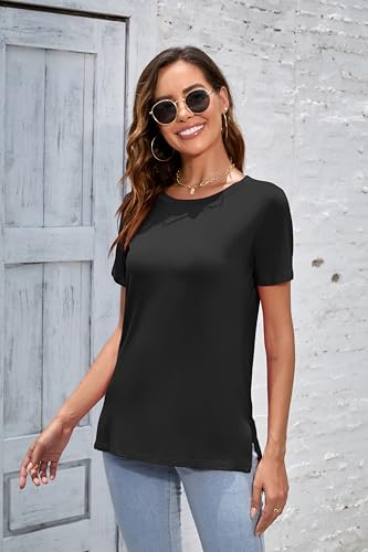 Herou Summer Women Casual Short Sleeve Tops T-Shirts Tees with Side Split3