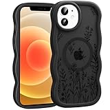Phoona Magnetic wave Case for iPhone 12 / iPhone 12 Pro 6.1" [Compatible with Magsafe] Cute Flower Aesthetic Pattern Design for Girl Women, Transparent TPU Shockproof Protective Cover, Black Floral