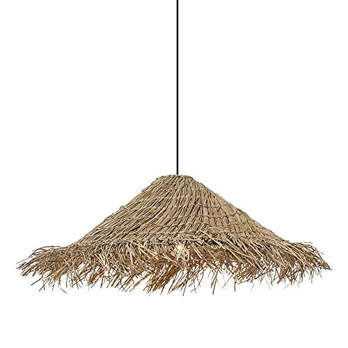 Suspension rotin chapeau et lustre en osier tressé vintage