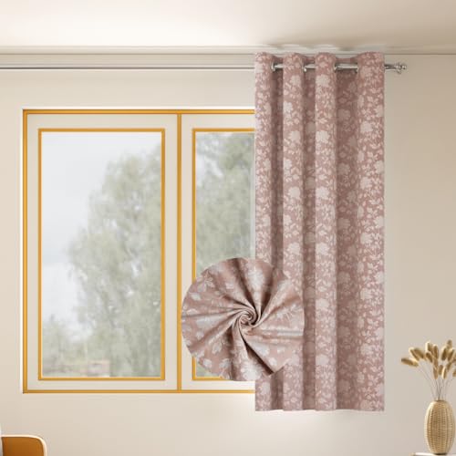 Image of haus & kinder Printed Jacquard Window Curtain 5 Feet Long Pack of 1 Window Curtain, 5 Feet Curtain for Window (Chateau Rose, Blush Nature Design 130x152 CM)
