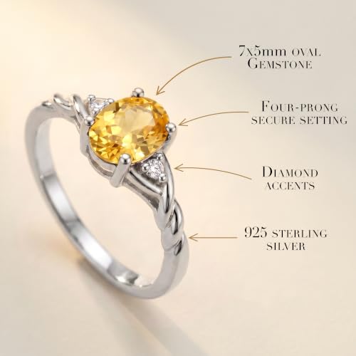 Image of Rylos Sterling Silver Classic Birthstone Ring - 7X5MM Oval Gemstone & Diamonds - Women's Jewelry, Sizes 5-10