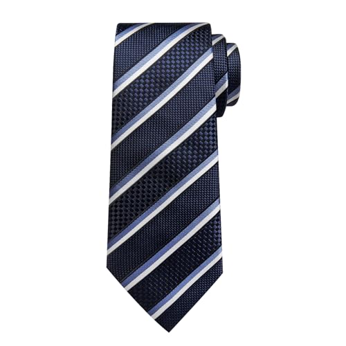 Image of DiBanGu Striped Tie Set for Men Silk Woven Plaid Necktie and Pocket Square Cufflinks Business Wedding