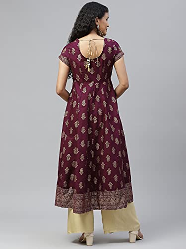 Image of PH POSHAKHUB Women's Printed Anarkali Kurta - Stylish Flared Ethnic Wear for Festive & Casual Occasions - Comfortable Fit, Soft Fabric, Elegant Design