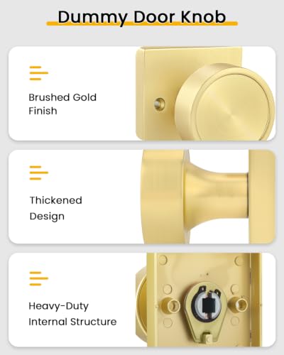 Image of Goldenwarm Gold Door Knobs Dummy, No-Turning Single-Sided Interior Door Knob for for Pantry, French Doors & Closets, 6 Pack /12 Pieces