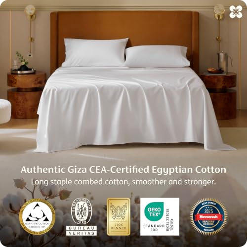 Image of Bedsure PureWoven 100% Giza Egyptian Cotton King Sheets, CEA & BV Certified