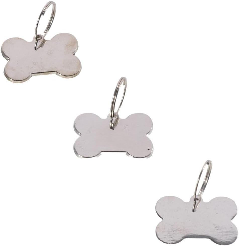 diyhub 25 Set Silver Bone Shape Dog Tags Stainless Steel Stamping Blanks with Key Rings for DIY Crafts Decor
