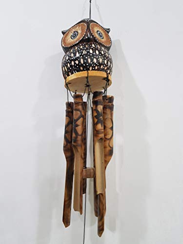 Bongjas Dream Owl Bamboo Wind Chime Memorial Gifts - Wood Wind Chime | Large Indoor Outdoor Wooden | Wind Chimes For Garden | Yark, Patio And Home Décor #TOP17