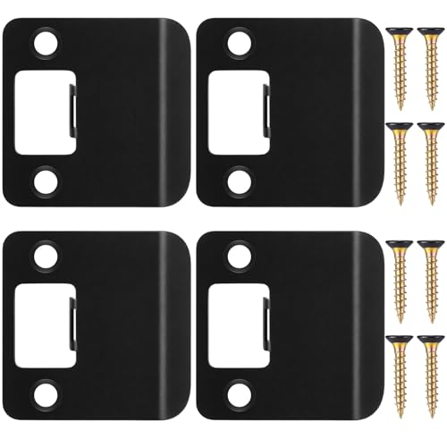 Otoolling 4 Pack Extended Strike Plate Round Corner,2.25 X 2.25 Inch,Black