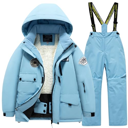 Combinaison de ski enfant unisexe avec veste à capuche et salopette de neige