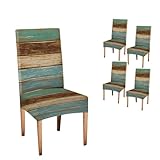 TOMWISH Kitchen Chair Covers Slipcover Set of 4 Abstract Colored Vintage Wood Texture Chair Covers Dining Room Chair Seat Covers for Kitchen Dining Room