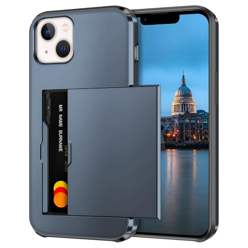 Coolden for iPhone 14 Case with Card Holder Wallet Case Armor Shockproof Case Heavy Duty Protective Case Hard PC Back Soft TPU Bumper Card Holder Wallet Case Cover for iPhone 14 Phone Case (Navy)