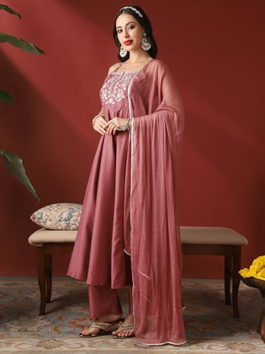 Image of Globus Women Kurta Set (GS578843 Maroon S)