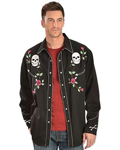 Scully Men's Skull And Roses Embroidered Retro Long Sleeve Western Shirt Black Xx-Large #TOP2