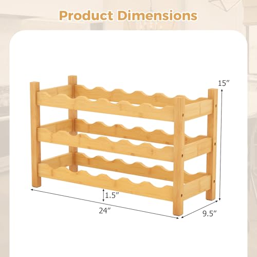 image for COSTWAY 3-Tier Bamboo Wine Rack, 18-Bottle Tabletop Wine Holder with W