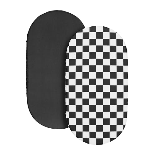 Image of Sweet Jojo Designs 2-Piece Baby Bassinet Sheets Set (Black /White Gingham Checkered Plaid) for Boy /Girl, Infant Newborn Nursery, Oval, Rectangle & Hourglass Mattress (Solid Onyx & Classic Checkerboard)