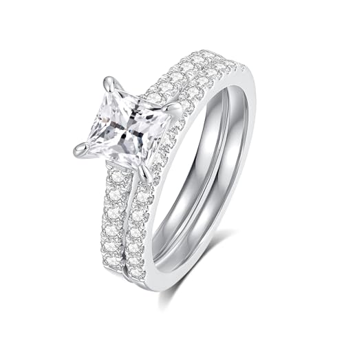 1.2CT Moissanite Engagement Ring Set D Color VVS1 Princess Cut S925 Sterling Silver Plated With 18K White Gold Bridal Sets for Women Moissanite Rings for Women Wedding Sets(72