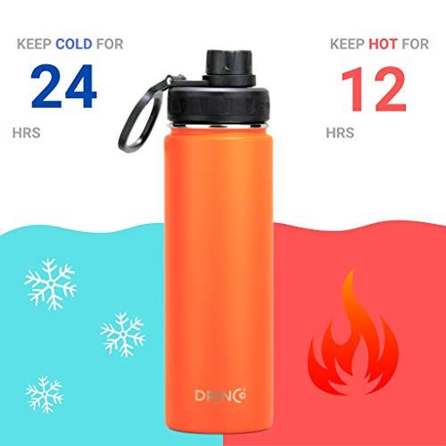 Image of Drinco Stainless Steel Water Bottle Spout Lid Vacuum Insulated Double Wall Water Bottle Wide Mouth Leak Proof Keep Cold Sport Camping Hiking (22oz Orange)