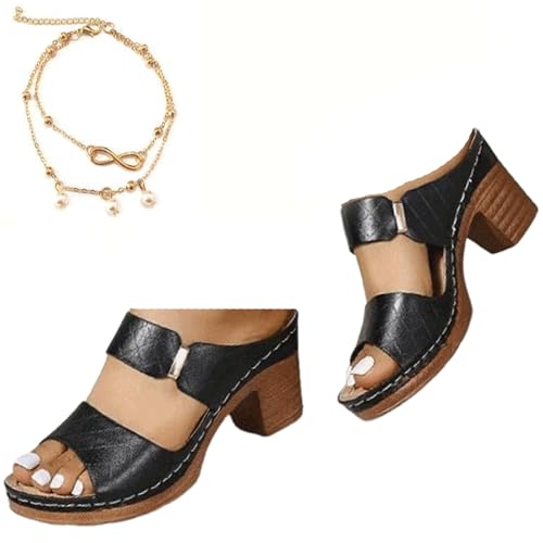 Vestiqs Orthopedic Sandals,Women's Solid Color Orthopedic Stylish Sandals Platform Chunky Heels Open Toe Slides
