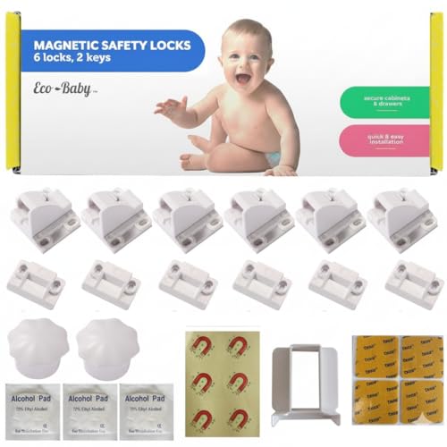 Image of Magnetic Cabinet Locks for Babies (6 Pack Locks with 2 Keys), Eco Baby Baby Proofing Cabinet Locks, Child Locks for Cabinets Drawers Doors, Easy Installation No Tools Required