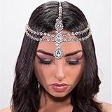 Xerling Silver Rhinestone Teardrop Crystal Layered Head Chain Headpieces Head Jewelry Forehead Pendant Hair Accessories with Bobby Pins for Women Girls (Silver)