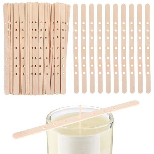 Guduling Lot de 50 supports de mèche en bois pour la fabrication de bougies - 7 trous - 18 x 0,4 cm