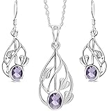 Alexander Castle Women's Jewellery Set 925 Sterling Silver & Amethyst Charles Rennie Mackintosh Gift Set - Necklace and Earring Set with Jewellery Gift Box