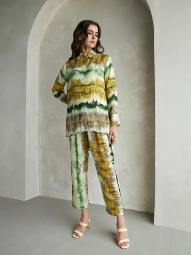 Greciilooks Women Rayon Casual Regular Fit Co Ord Sets (Green, X-Small)