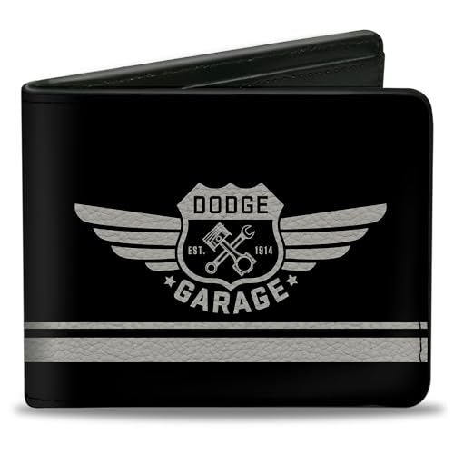 Buckle-Down Men's PU Bifold Wallet-Dodge Garage Emblem Stripe Black/Light Gray, Multicolor, 4.0