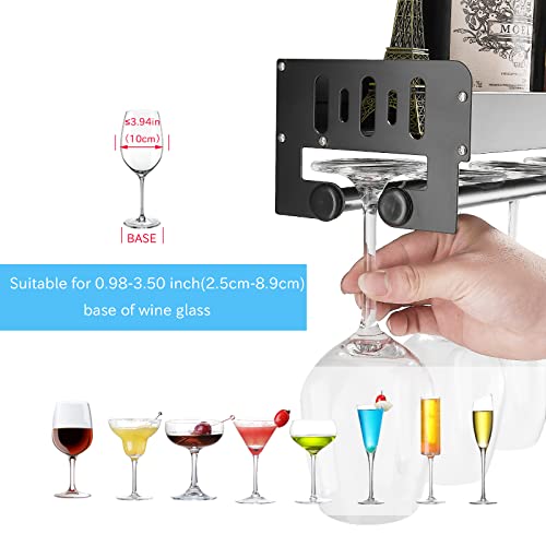 Simve Wine Rack Wall Mounted And Glass Holder Modern 15.7 Inch Bottle Floating Shelf With Stemware Hanger Metal Glassware Drying Storage Hanging Organizer For Home Bar Black #TOP4