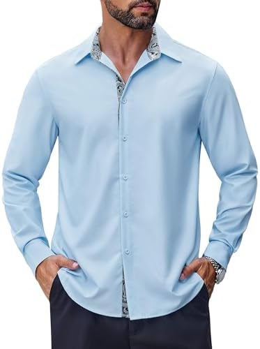 COOFANDY Men's Long Sleeve Wrinkle Free Dress Shirts 2024 Inner Contrast Business Casual Button Down Shirt 4