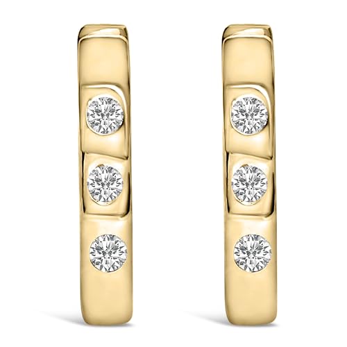 10K Yellow Gold 1/10 Cttw Three Stone Lab Grown Diamond Oval Huggies Hoop Earrings