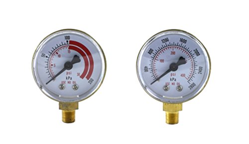 SÜA - Low and High Pressure Gauges for Acetylene Regulator 0-30 psi & 0-400 psi - 2 inches - 1/8'' Thread - LDB