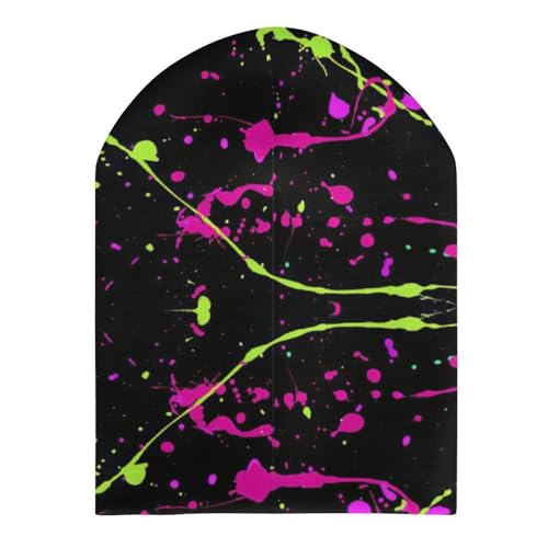 Glow in Dark Splatter Neon Kids Beanie Hat for for Girls Boys Children Cap Winter Knitted Chemo Cancer Headwear Accessories Gifts Decoration3