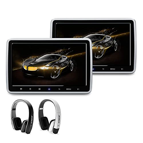XTRONS Dual Car DVD Players 10.1 Inch TFT Screen Portable Car Headrest CD Player Support HDMI Input, USB SD, AV in & Out, Region Free, 32 Bit Games with 2 New Wireless IR Headphones (Black & White)