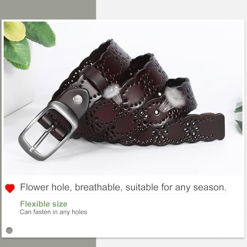 Women Hollow Flower Leather Belt for Jeans Pants Soft Leather Belt with Solid Pin Buckle3