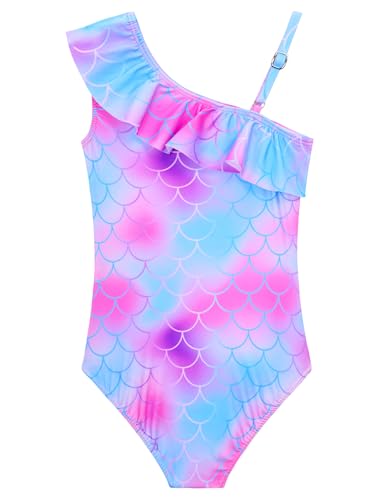 Image of Snowheart Girls Swimsuit Adjustable Shoulder Strap UPF50+ One-Shoulder Ruffle Bathing Suit 3-12T