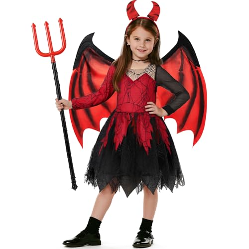 Mishopy Teufel Kostüm Kinder Halloween Kostüm Mädchen Teufelskleid...