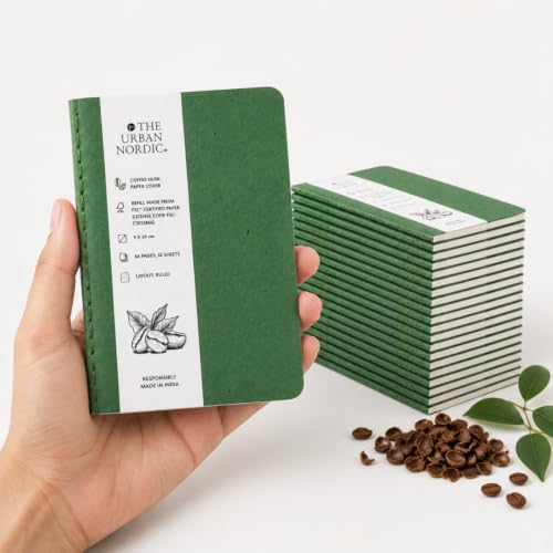 Image of Pocket Notebook A6 Pack of 20 | Mini Notebook for Office, Travel & Daily Notes | Olive Luxe Tree-Free Coffee Husk Paper Cover | FSC Recycled Pages | Small Notepad