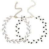 Clyhon 2 Piezas collar de perlas, collar de aleación, collar de perlas corto simple para mujer, adecuado para fiestas, bodas, reuniones (negro, blanco)