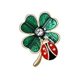 Cute CZ Ladybug Four Leaf Clover Brooch for Women Gold/Silver Plated Elegant Cryatal Green Red Black Enamel Lapeel Pins Dress Hats Jackets Backpacks Decor Accessories Jewelry (Gold)