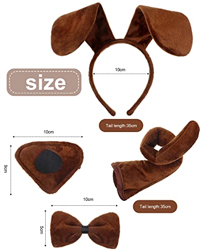 Cindeer 5 Stück Welpen Tier Cosplay Party Set inklusiv Hund Tier Haarreif mit Ohren Fliege Gefälschte Nase Party Hund Schwanz Welpen Pfoten Handschuhe Tierkostüm Zubehör für Halloween (Braun)