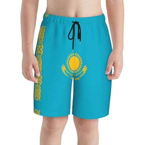 Flag of Kazakhstan Youth Beach Pants, Soft and Breathable, with Drawstring Waist, Suitable for Sports and Leisure.3