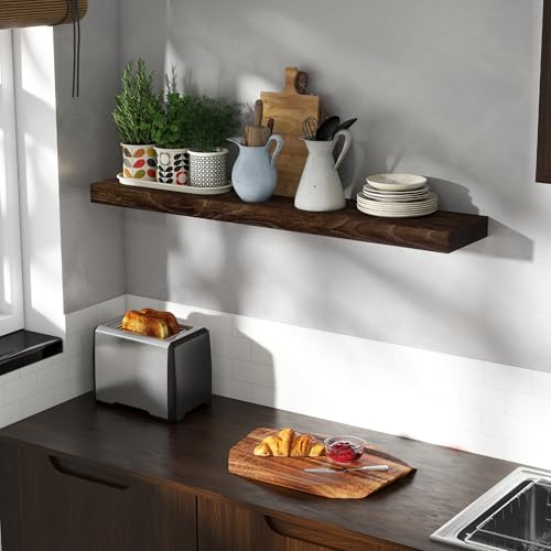Image of Fun Memories 40 inch Elm Wood Floating Shelves for Wall, Walnut Finish, 1 Pack